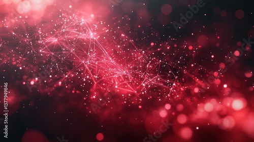 Abstract red glowing particle network.