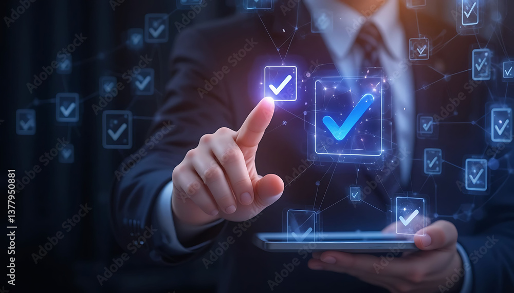 Digital Checklists and Task Completion Interface, Business Approval and Verification Concept Digital Checklists and Task Completion Interface, Business Approval and Verification Concept