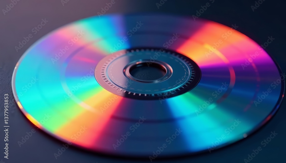 Close up view of a single CD or DVD disc with blank surface, portable, technology, shiny Close up view of a single CD or DVD disc with blank surface, portable, technology, shiny