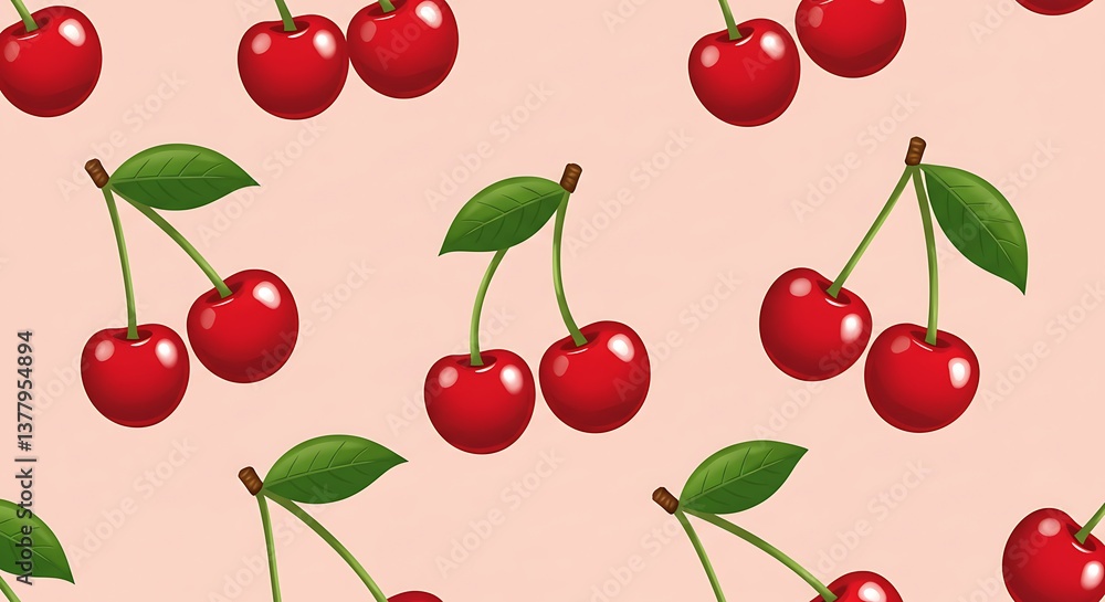 Sweet Cherry Delight Pink Background Pattern AI Generated