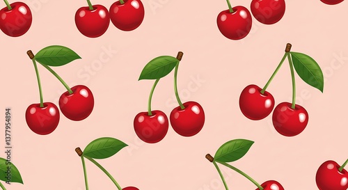 Sweet Cherry Delight Pink Background Pattern AI Generated