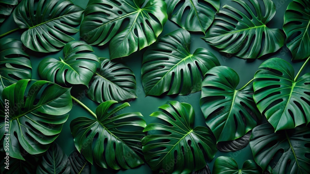 Lush Tropical Foliage Arranged on a Deep Green Background, Featuring a Rich Variety of Vibrant, Full Leaves, Ideal for Nature-Inspired Designs and Projects Lush Tropical Foliage Arranged on a Deep Green Background, Featuring a Rich Variety of Vibrant, Full Leaves, Ideal for Nature-Inspired Designs and Projects