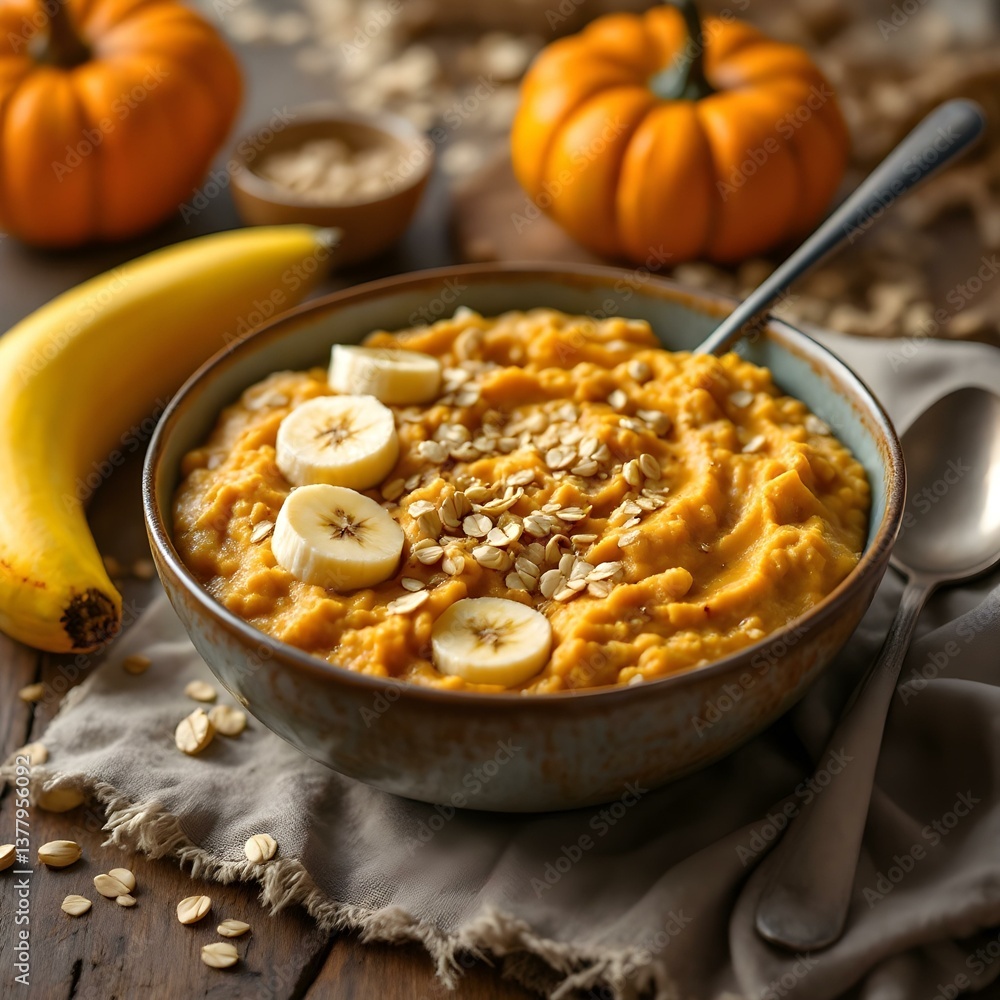 Healthy pumpkin porridge with banana and oats Healthy pumpkin porridge with banana and oats