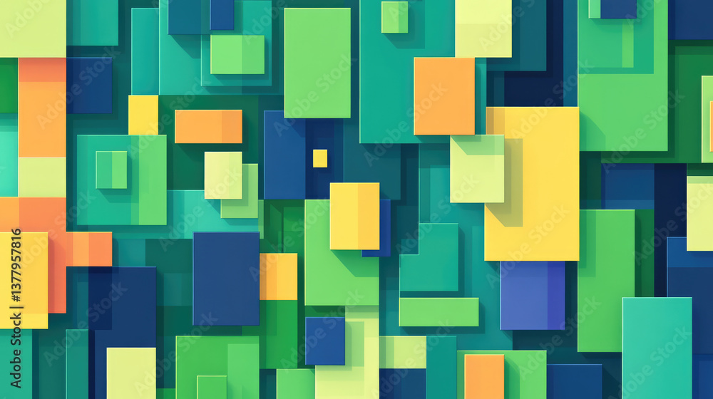 Vibrant geometric design featuring colorful overlapping rectangular shapes with varying sizes, giving a modern abstract look. An ideal illustration for creative, digital design backgrounds. Vibrant geometric design featuring colorful overlapping rectangular shapes with varying sizes, giving a modern abstract look. An ideal illustration for creative, digital design backgrounds.