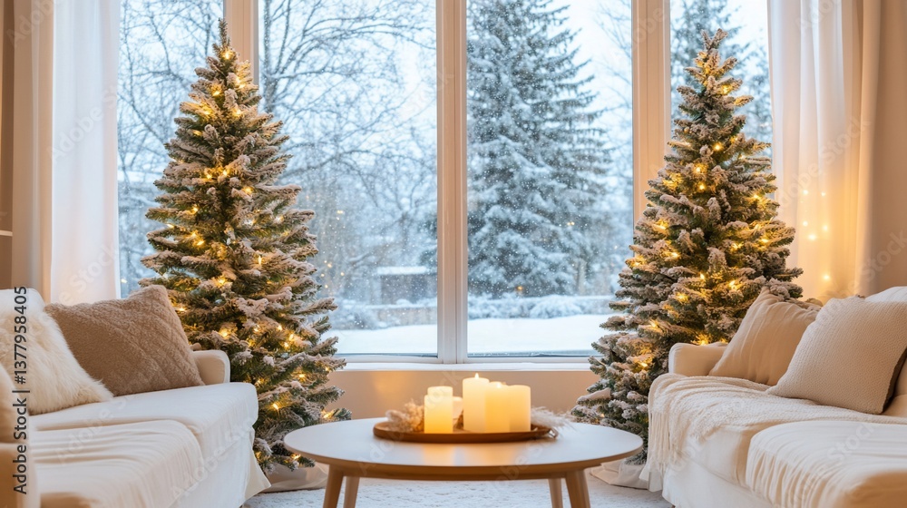 custom made wallpaper toronto digitalCozy Christmas living room with snow view