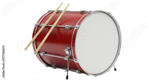 Cuadro en lienzo Isolated Red Bass Drum with Drumsticks