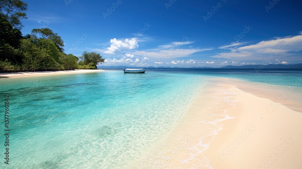 Fototapeta premium Stunning white sand and clear blue waters at Bamboo Island.