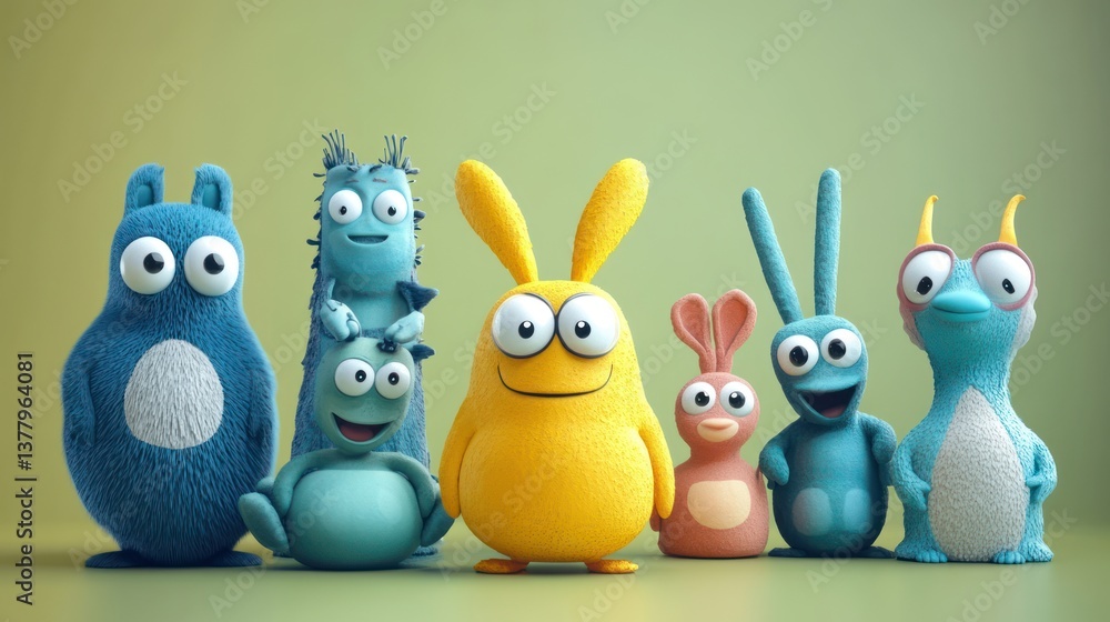 Cute cartoon creatures, cheerful characters, friends. Cute cartoon creatures, cheerful characters, friends.