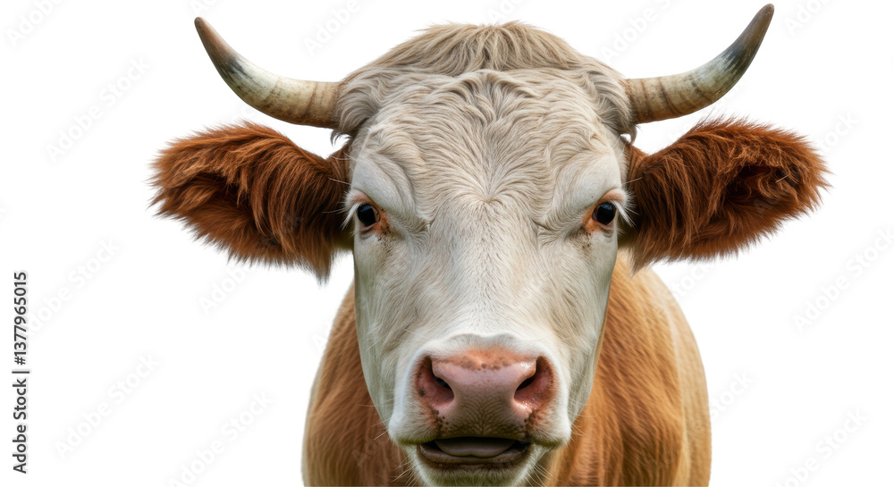 Isolated Portrait of Brown and White Cow with Horns Isolated Portrait of Brown and White Cow with Horns