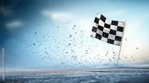 Checkered flag graphic design with an abstract background,a dynamic racing theme.