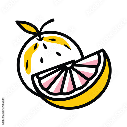 Pink Grapefruit Half Cut Vector Illustration