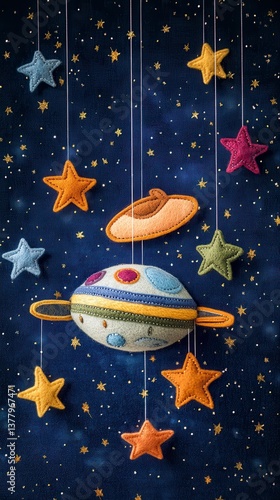 Handmade Felt Planet Mobile Hanging Decoration - Celestial Nursery Decor