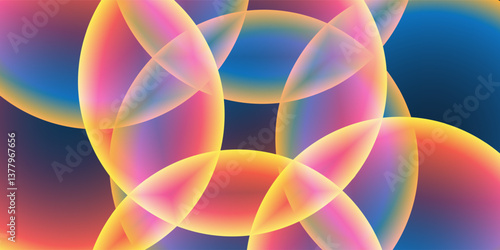 Abstract Background, Header or Banner Design with Large Red, Orange, Yellow and Blue Overlaying Globes, Bubbles Pattern - Multi Purpose Creative Wide Scale Template for Web in Editable Vector Format