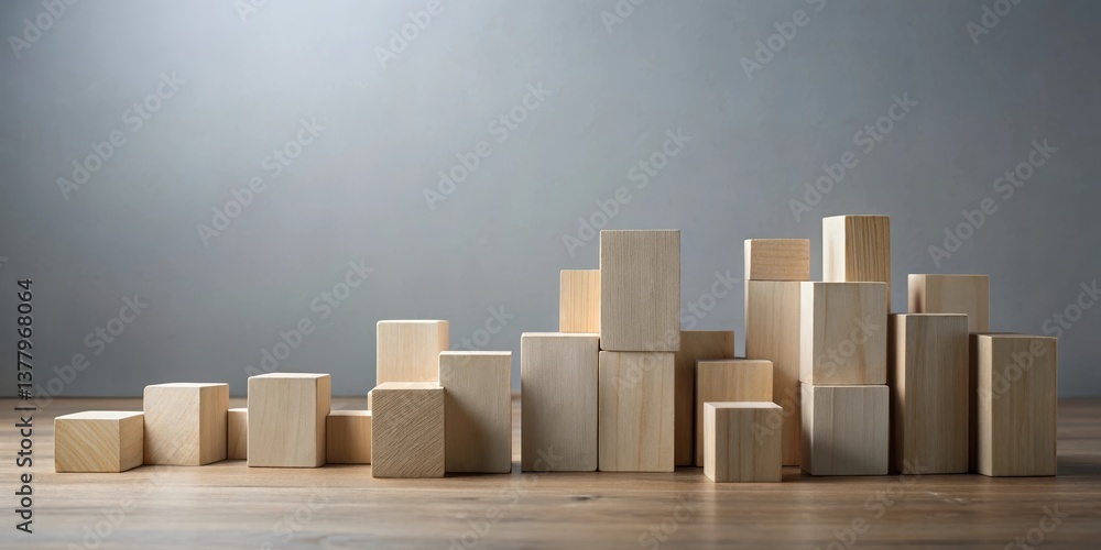 Wooden block arrangement on a surface against a neutral backdrop Wooden block arrangement on a surface against a neutral backdrop