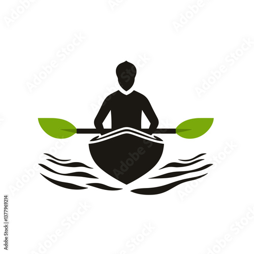 Rowing on Lake Icon with Leaves - A person rowing a boat on water  