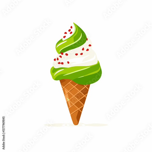 Ice Cream Cone with Green Swirl and Red Sprinkles  