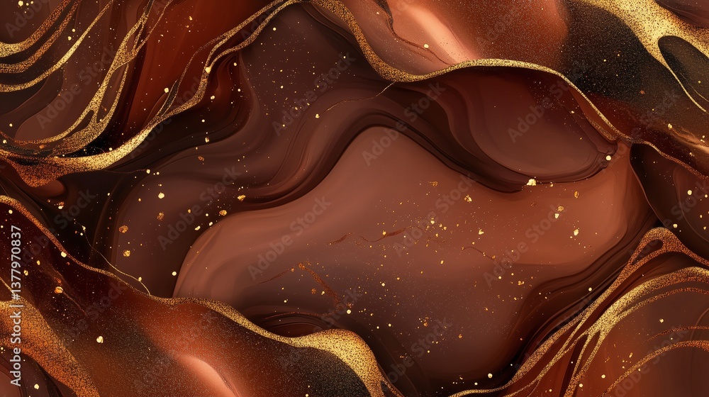 Swirling brown and gold fluid acrylic paint creating dynamic abstract art pattern, blending metallic organic shapes Swirling brown and gold fluid acrylic paint creating dynamic abstract art pattern, blending metallic organic shapes