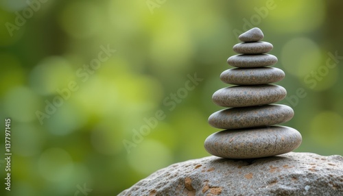 Serene Stacked Stones A Balanced Rock Pyramid in Nature's Embrace