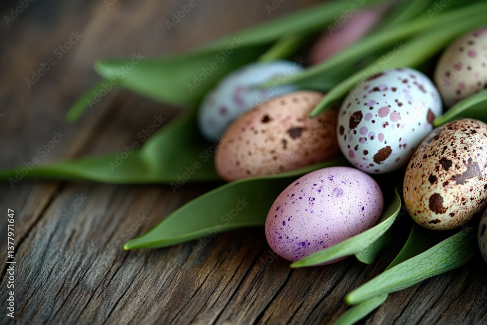 Obraz premium Easter Eggs Decorated with Leaves