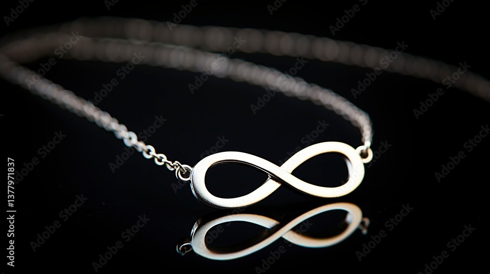 A photo of a silver infinity necklace. A photo of a silver infinity necklace.