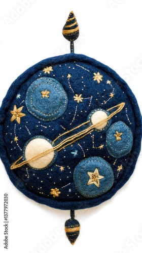 Celestial Needle Felted Wall Hanging A Cosmic Tapestry of Planets and Stars