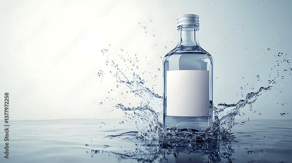 Dynamic splash of clean water around a plastic bottle mockup for beverage branding and packaging design Dynamic splash of clean water around a plastic bottle mockup for beverage branding and packaging design