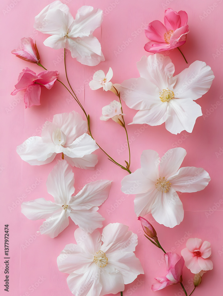 pink and white flowers on pink paper background pink and white flowers on pink paper background