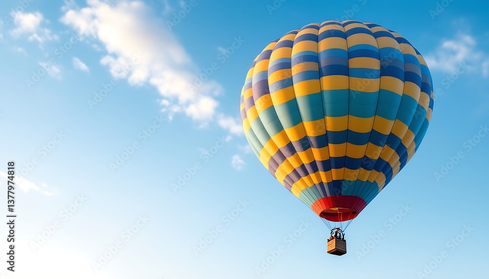 Fototapeta premium Hot Air Balloon Soaring in a Blue Sky Adventure Awaits