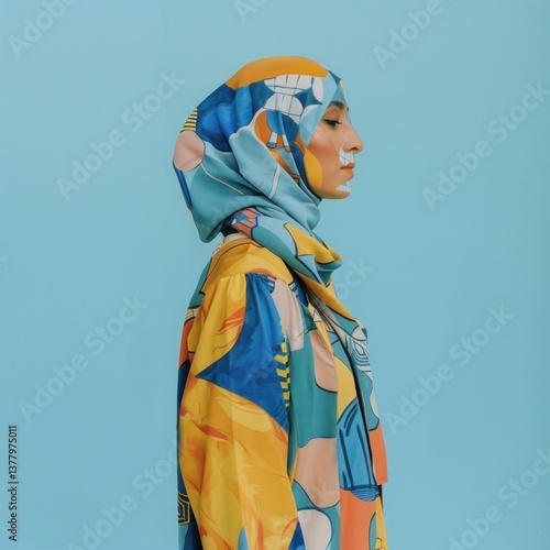 Photo collage of muslim woman clothing apparel scarf.