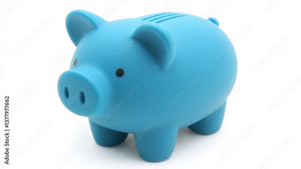 A cute small piggy bank with pastel blue color, placed neatly on a white background. A cute small piggy bank with pastel blue color, placed neatly on a white background.