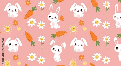 Adorable Bunny Pattern Pastel Pink Springtime Design AI Generated