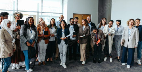 Foto Group of professionals smiling and laughing during a business meeting