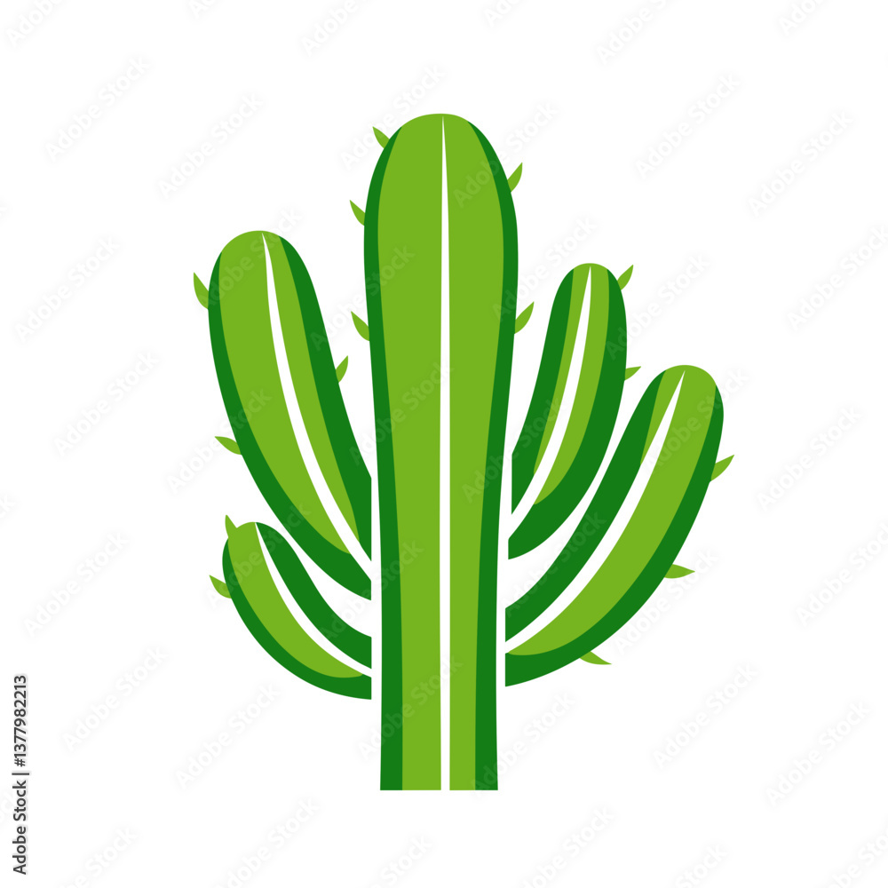 Cactus illustration in vibrant green colors on a white background Cactus illustration in vibrant green colors on a white background