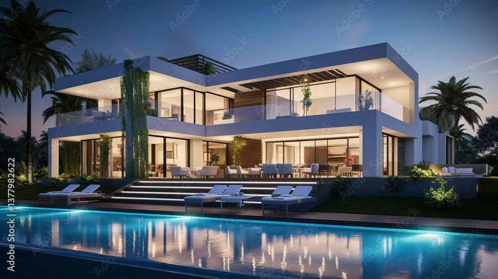 Fototapeta premium A photo of a triple-story contemporary villa.