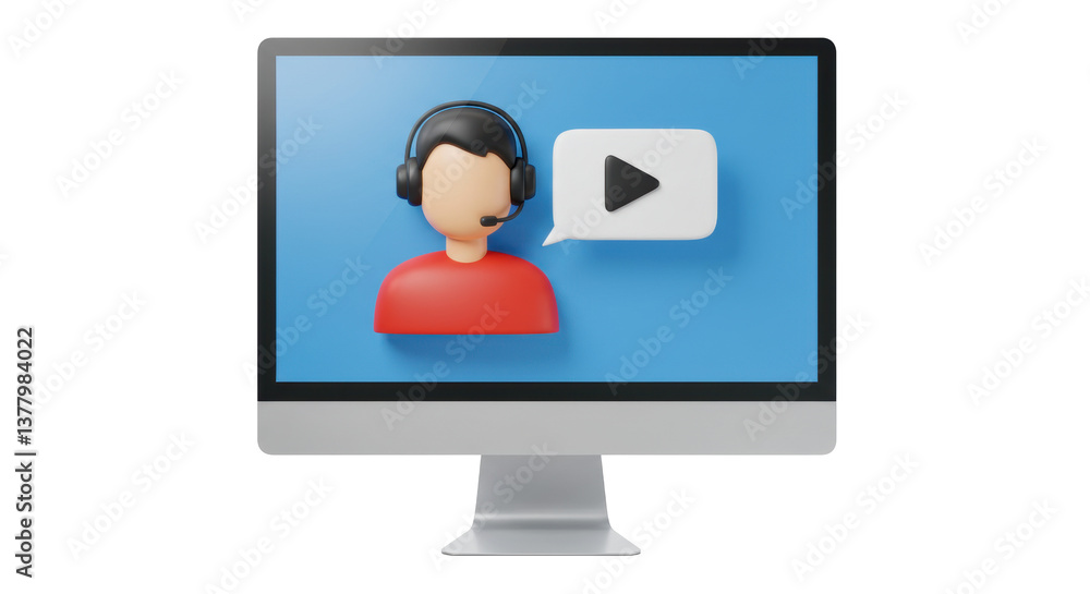 Isolated Customer Service Representative on Computer Screen Isolated Customer Service Representative on Computer Screen