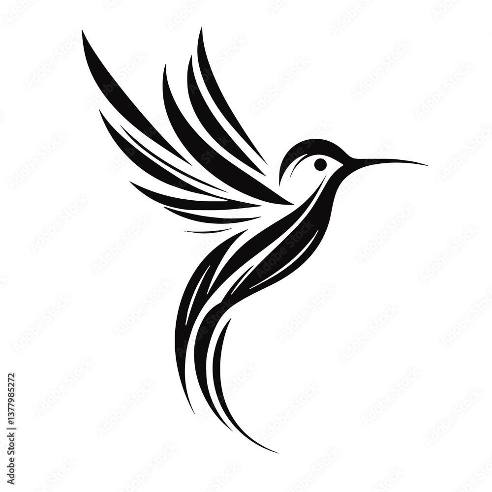 Obraz premium Stylized Hummingbird Icon Representing Nature and Agility against Isolated White Background with copy space