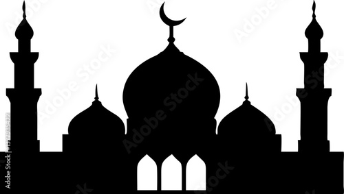 Elegant Mosque Silhouette Islamic Architecture Design for Ramadan and Eid Celebrations, Isolated on White Background