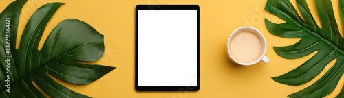 Minimalist workspace with tablet and coffee cup