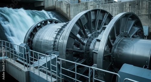 Wallpaper Mural Close-up of a hydroelectric power turbine showing intricate details and flowing water, highlighting renewable energy technology and its power generation capabilities Torontodigital.ca