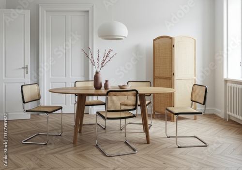 Minimalist Dining Room with Mixed Chairs