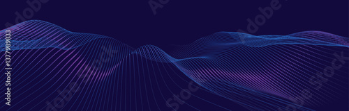 Abstract colorful digital particle wave. Futuristic dot wave. Technological background. Colorful music wave. Digital background with smooth wavy curves. 3D vector illustration
