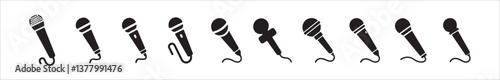 Set of microphone icons: including variant microphone, karaoke mic, podcast microphone, and web & mobile icons. Designed as vector illustrationseps 10.