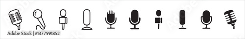 Set of microphone icons: including variant microphone, karaoke mic, podcast microphone, and web & mobile icons. Designed as vector illustrationseps 10.