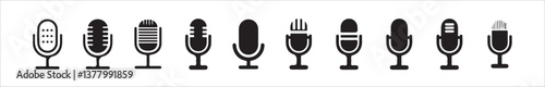 Set of microphone icons: including variant microphone, karaoke mic, podcast microphone, and web & mobile icons. Designed as vector illustrationseps 10.