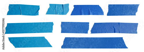 Various Pieces of Blue Paper Tape Are Displayed in an Organized Manner. These Strips Show Different Textures and Shades, Showing Their Versatility for Creative Projects.