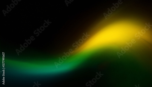 Blurred Yellow green color light art gradient radiance soft texture on dark black abstract background. Neon blur glow. Color light overlay. Copy space.