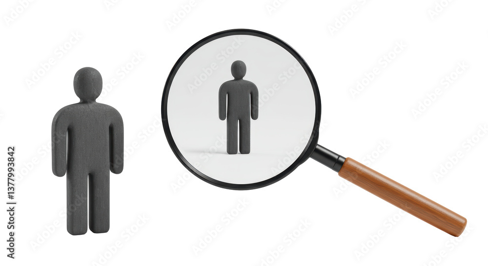Isolated Magnifying Glass Searching for a Person Silhouette Isolated Magnifying Glass Searching for a Person Silhouette