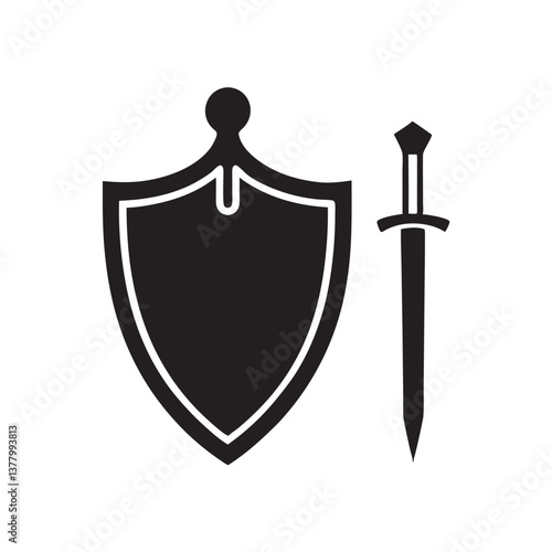shield and sword silhouette, Protect shield security icons. Shield badge quality symbol. Collection of security shield icons. Vector illustration on white background