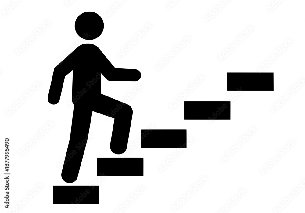Person Climbing Stairs Silhouette Vector for Learning Progress Person Climbing Stairs Silhouette Vector for Learning Progress