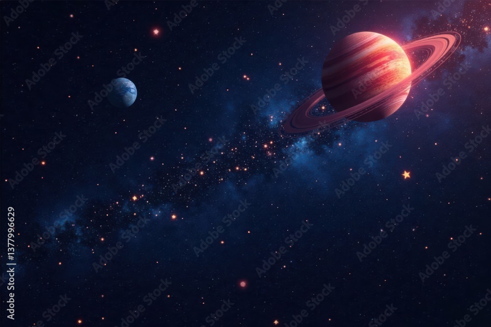 Naklejka premium Black starry background of twinkling stars and planets, universe, radiant